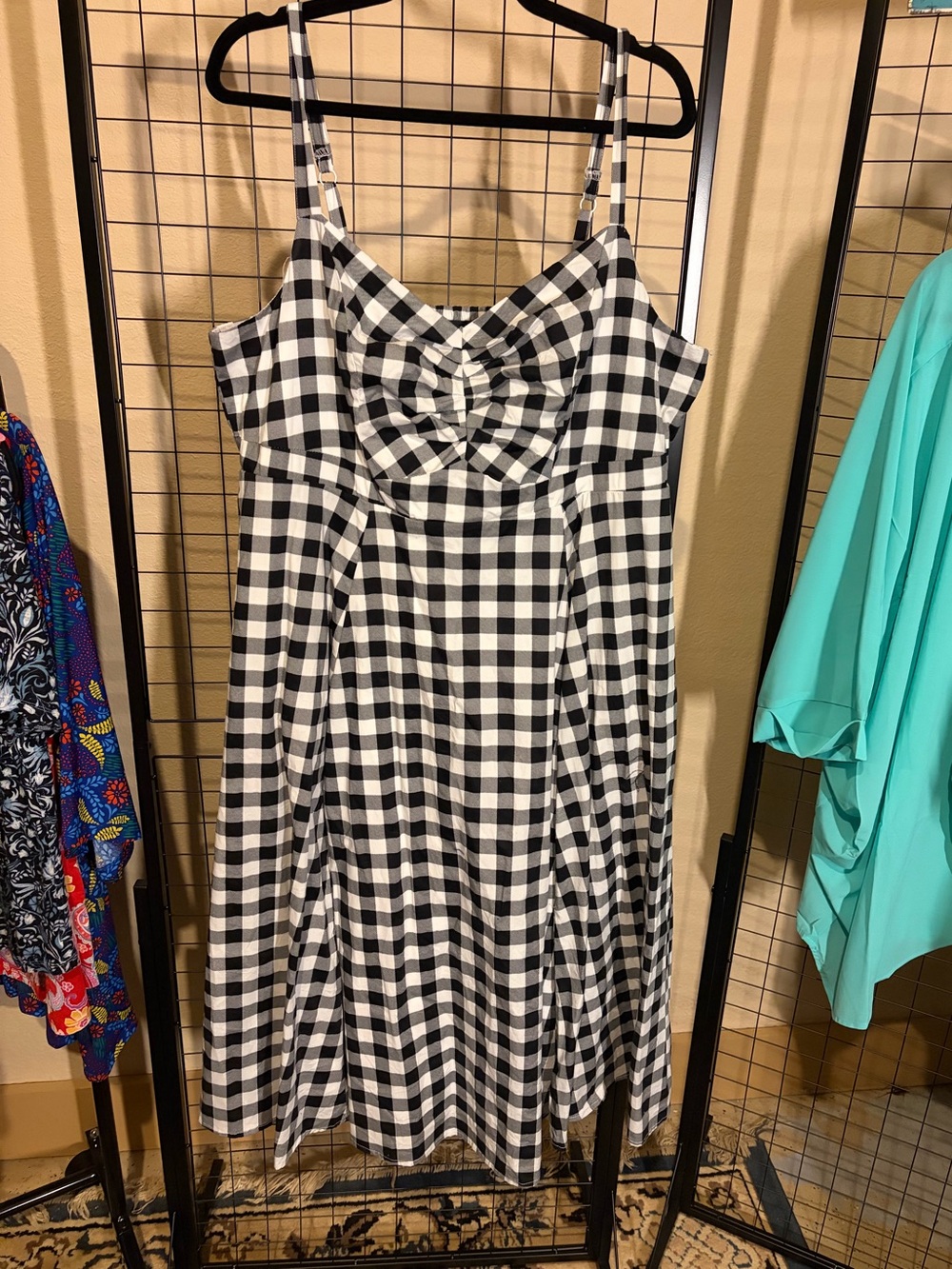 torrid Black and White Gingham Midi Dress with Sweetheart Bodice